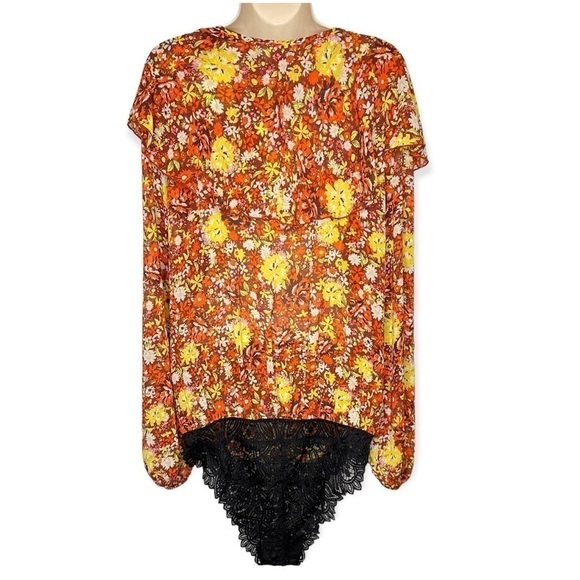 Free‎ People Floral & Lace Bodysuit Size Large - Picture 5 of 12